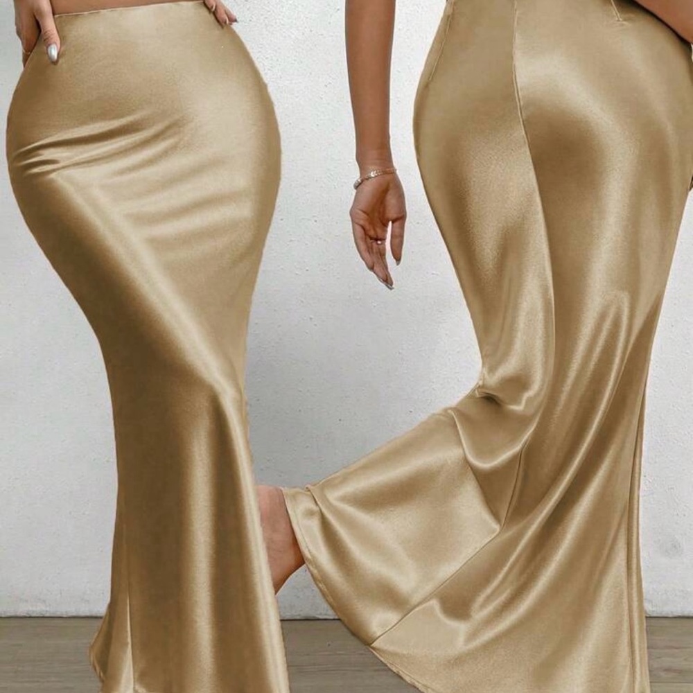 Elegant Gold Satin Maxi Skirt